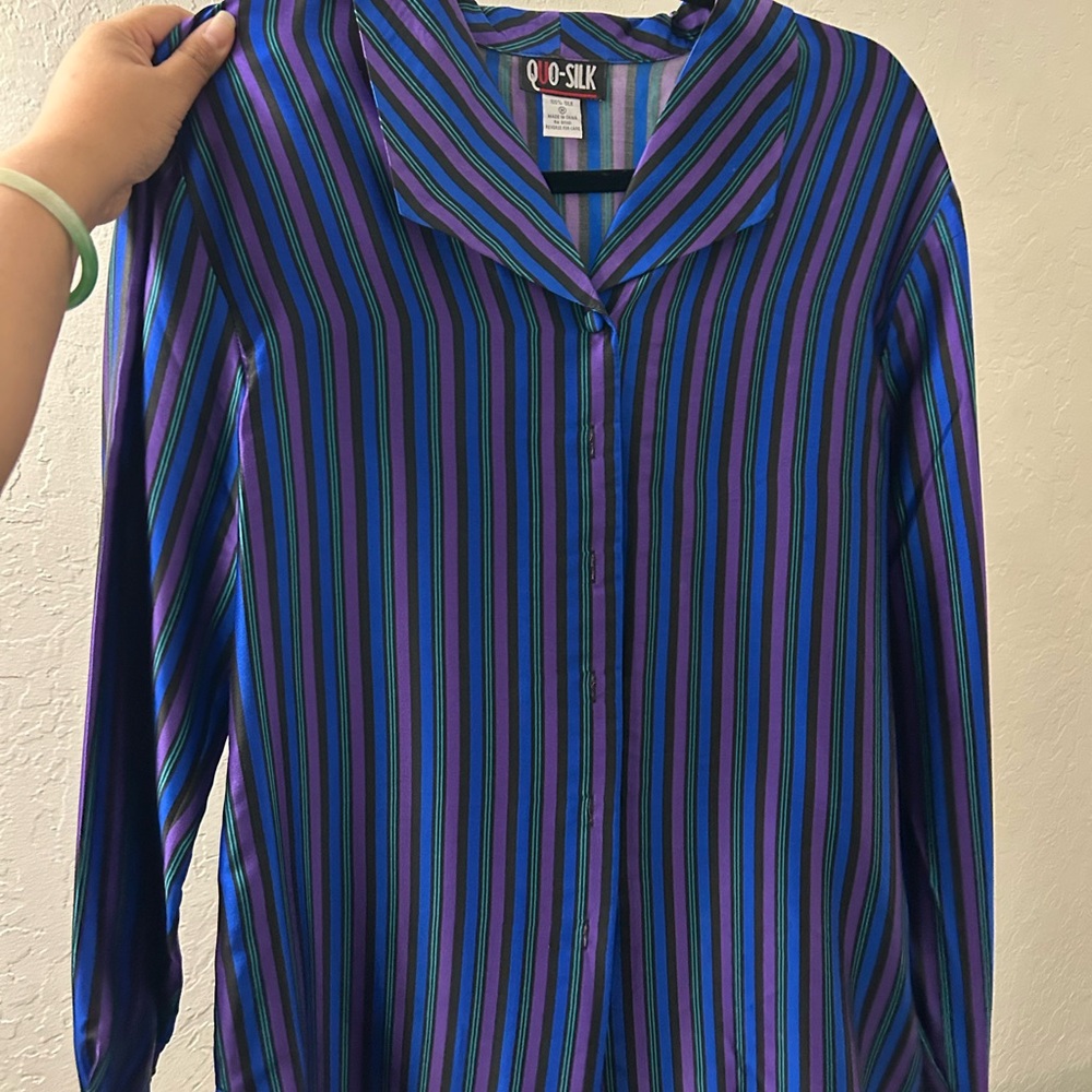Quo-Silk Striped Silk Blouse